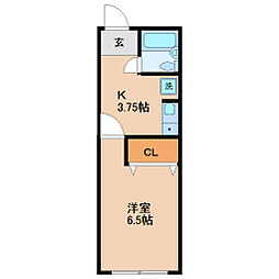 パークテラス柏木 2階1Kの間取り
