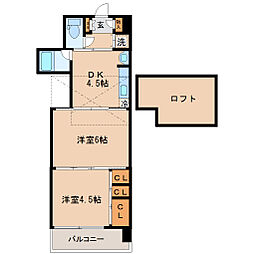 クレスト連坊 7階2DKの間取り