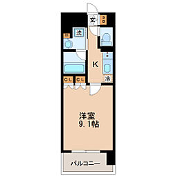 レジディア榴岡　ウエスト棟 2階1Kの間取り