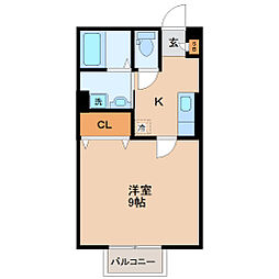 ヴィラージュ輝A 1Kの間取図画像