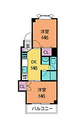 パートナー旭ヶ丘 2DKの間取図画像
