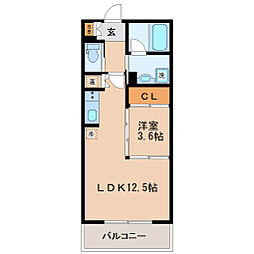 カーサ・デル・プラド北目町 1LDKの間取図画像