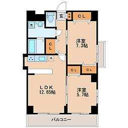 カスタリア榴ケ岡 2LDKの間取図画像