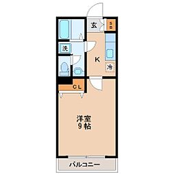 リビングステージ広瀬川 1Kの間取図画像