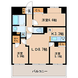 グランカーサ仙台五橋 3LDKの間取図画像