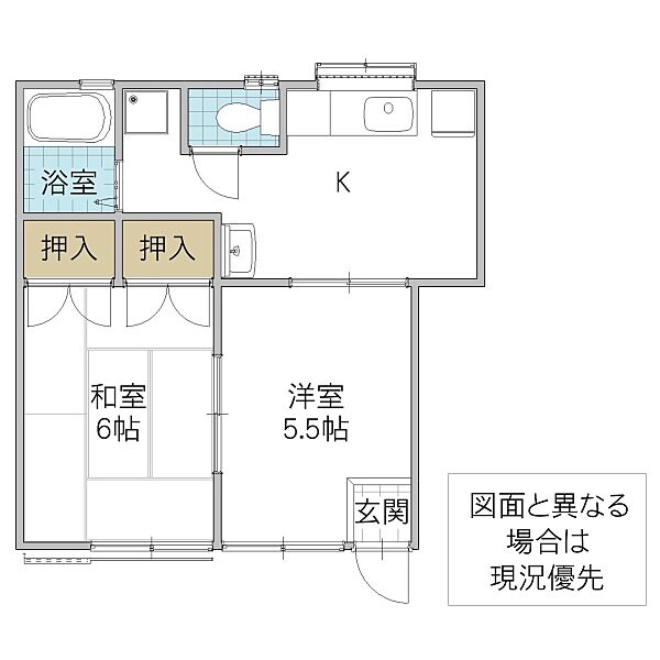 メジロコーポ A 102号室｜茨城県稲敷郡阿見町阿見(賃貸アパート2K・1階・37.67㎡)の写真 その2