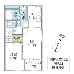 (仮)つくば市高見原新築アパート 2階1LDKの間取り