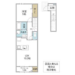 Axis33 203号室 2階1LDKの間取り