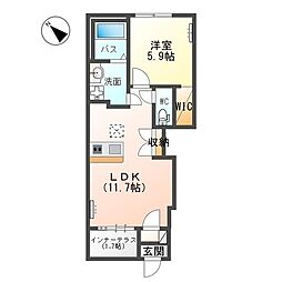 仮)阿見町岡崎新築アパート 1階1LDKの間取り