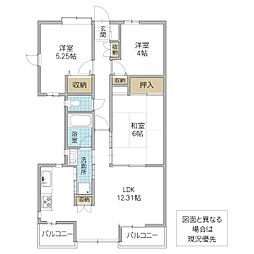 リッシェル筑波 3LDKの間取図画像