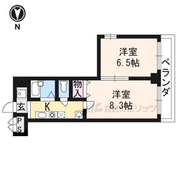 京都府京都市上京区中立売通堀川東入東橋詰町(賃貸マンション2K・3階・34.75㎡)の写真 その2