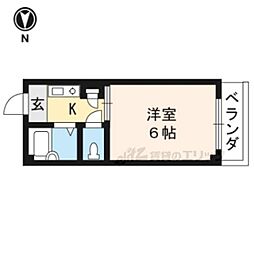 JR山陰本線 円町駅 バス6分 わら天神前下車 徒歩9分の賃貸マンション 2階1Kの間取り
