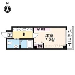 京福電気鉄道北野線 北野白梅町駅 徒歩17分の賃貸マンション 2階1Kの間取り