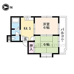 サンルート岩倉 2階2Kの間取り