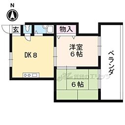 東比叡荘 1階2DKの間取り