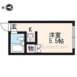 京都市営烏丸線 鞍馬口駅 徒歩4分の賃貸マンション 4階1Kの間取り