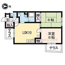 京都市営烏丸線 北大路駅 バス11分 御薗口町下車 徒歩7分の賃貸アパート 2階2LDKの間取り