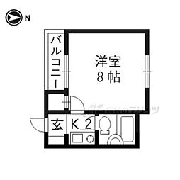 叡山電鉄叡山本線 一乗寺駅 徒歩5分の賃貸マンション 2階1Kの間取り