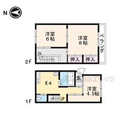 京福電気鉄道北野線 北野白梅町駅 徒歩13分の賃貸テラスハウス 1階3Kの間取り
