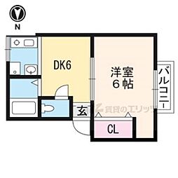 京福電気鉄道北野線 北野白梅町駅 徒歩7分の賃貸アパート 1階1DKの間取り