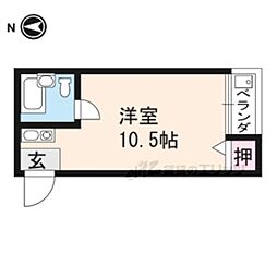叡山電鉄叡山本線 元田中駅 徒歩20分の賃貸マンション 3階ワンルームの間取り