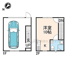 ガレージハウス上賀茂 1階ワンルームの間取り