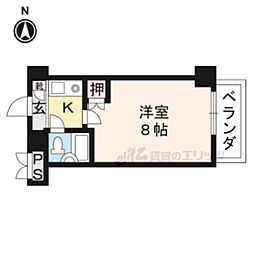 クレール鴨東 3階1Kの間取り