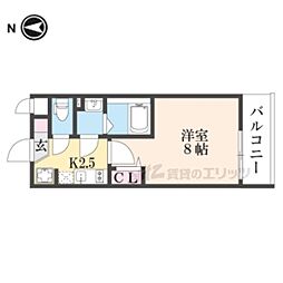 京都市営烏丸線 北大路駅 バス16分 京都産大前下車 徒歩21分の賃貸アパート 2階1Kの間取り