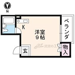 京福電気鉄道北野線 北野白梅町駅 徒歩2分の賃貸マンション 3階ワンルームの間取り