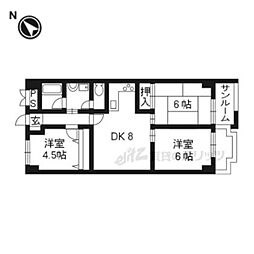 カストルム洛北 7階3DKの間取り