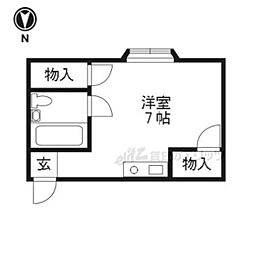 ハイツ山尚 2階ワンルームの間取り