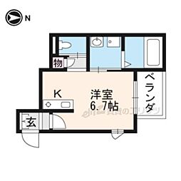 ヘーベルメゾン哲学の道 2階ワンルームの間取り