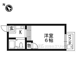 花園橋ハイツ 2階1Kの間取り