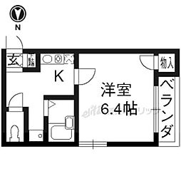 西陣パークハイツ 3階1Kの間取り