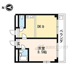叡山電鉄叡山本線 一乗寺駅 徒歩1分の賃貸マンション 2階1LDKの間取り