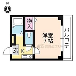 コンフォート紫野 2階1Kの間取り