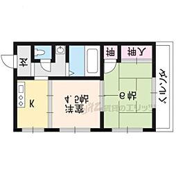 美園荘 2階2Kの間取り