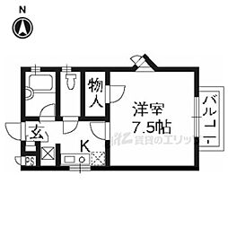 京都市営烏丸線 北大路駅 徒歩16分の賃貸アパート 2階1Kの間取り