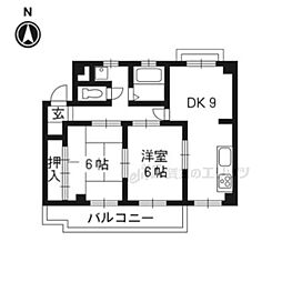 ウエストハイツ 2DKの間取図画像