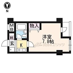 リバティ東大路 2階1Kの間取り