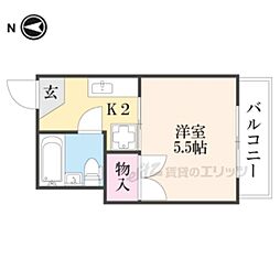 京都市営烏丸線 北大路駅 バス13分 神光院前下車 徒歩3分の賃貸アパート 2階1Kの間取り