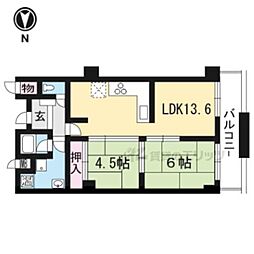 日興御所前スカイマンション 2LDKの間取図画像