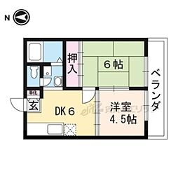 サンハイツ岩倉B 2DKの間取図画像