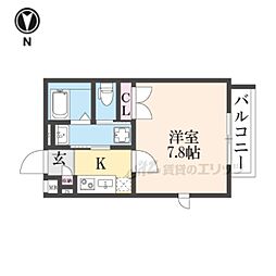 YUMARIN7出町柳 1Kの間取図画像