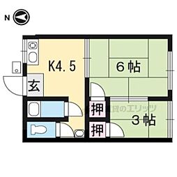 ひむろ荘 2Kの間取図画像
