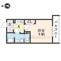 京都市左京区田中関田町アパート 1Kの間取図画像