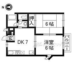 ラフォーレダイゴＣ棟 2階2DKの間取り