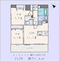 エンクレスト博多RIVERSIDE 1501 ｜ 福岡県福岡市博多区住吉4丁目（賃貸マンション2LDK・15階・51.37㎡） その2