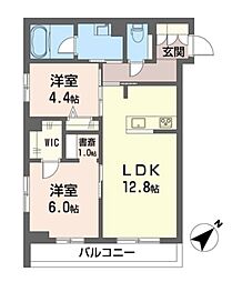 新築ライブオークK・SSHM 3階2LDKの間取り