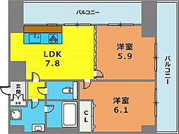 ロイヤルヒル神戸三ノ宮Part2 2LDKの間取図画像